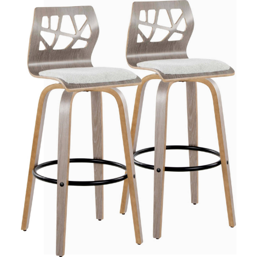 Folia 30" Swivel Bar Stool in Light Grey Wood & Light Grey Fabric w/ Black Footrest (Set of 2)